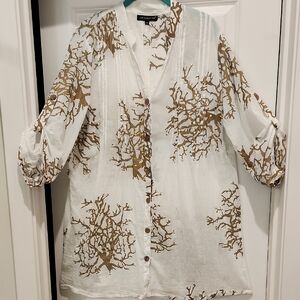 Club Z White And Gold Coral Design Cover Up With Scattered Sequins 1x